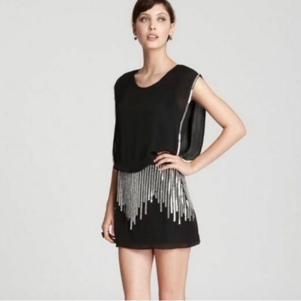 Parker Black Silk Beaded Mini Dress / Tunic – Size L